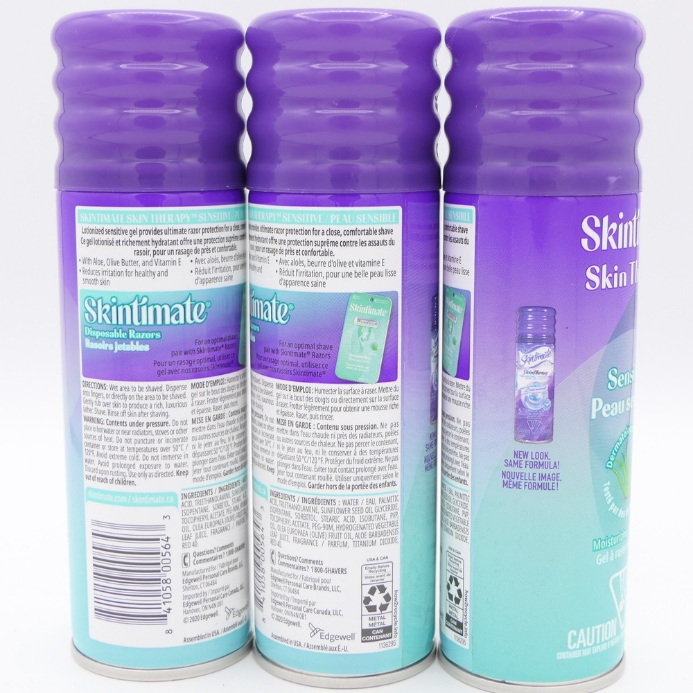 Skintimate Skin Therapy Sensitive w/ Aloe Moisturizing Shave Gel 3 Pack 7 oz Ea - Picture 2 of 2